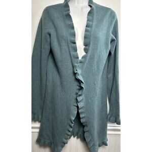 MARGARET O'LEARY 100% Cashmere Open Cardigan Sweater M Blue One Button Closure